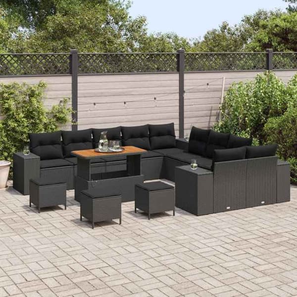 Lounge-soffor - MAISON EXCLUSIVE - Set 14 delar - Svart - Polyrotin - Justerbart akaciabord Svart