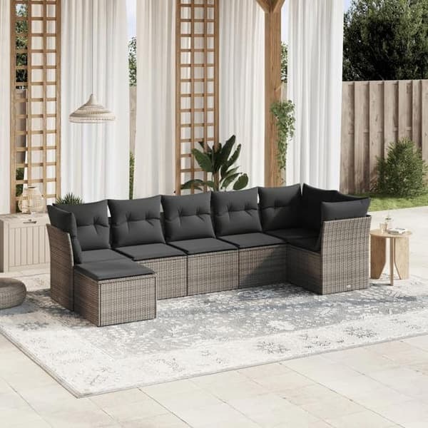 Maison Exclusive - Trädgårdsmöbler med kuddar 7 delar grå flätad resin grå