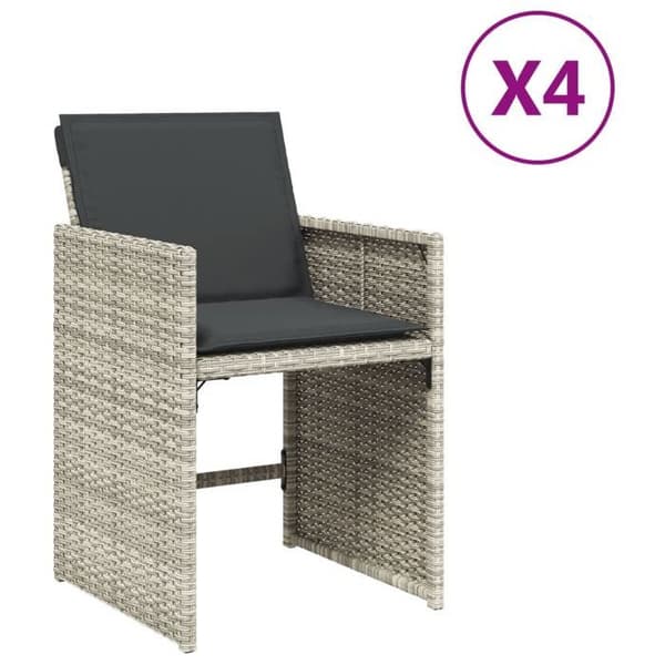 Maison Exclusive - Trädgårdsstolar med kuddar, set om 4, ljusgrå polyrotting