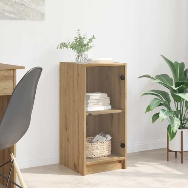 Buffet - EKSKLUSIVT HUS - 35x37x76 cm - Ingeniørtræ - Glasdøre - Mat finish Ek