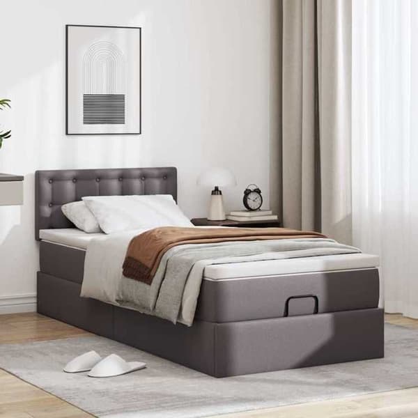 Lys ottoman - Maison Exclusive - 100 x 200 cm - Grå simililæder - Hydraulisk opbevaring & LED grå