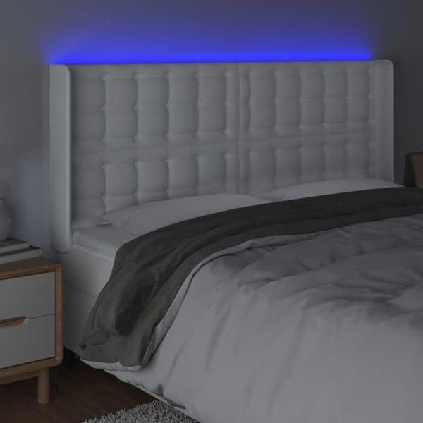 Maison Exclusive - LED Hovedgærde Hvid 183x16x118/128 cm Simililæder