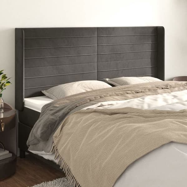 Maison Exclusive - Päätylevy korvilla Tummanharmaa 163x16x118/128 cm Sametti Mörkgrå