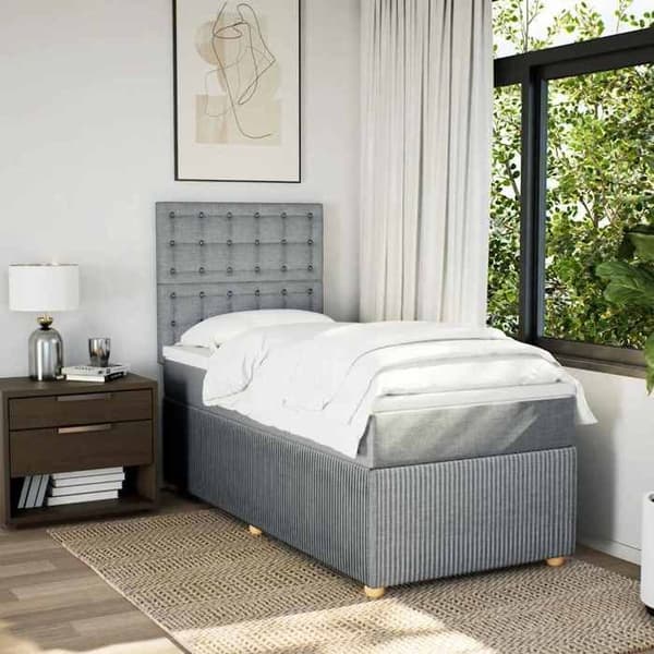 Maison Exclusive - Seng med lameller og madras Grå lys 100x200cm Stof