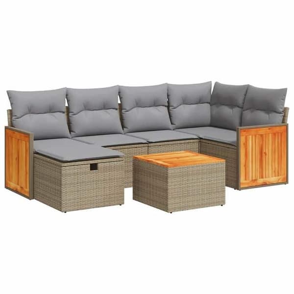 Maison Exclusive - Trädgårdsmöbler med kuddar 7 delar beige flätad resin beige