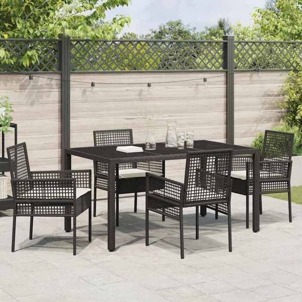 Havemøbel sæt - MAISON EXCLUSIVE - 5 dele - Sort - Poly rattan - Tempereret glas bordplade Svart