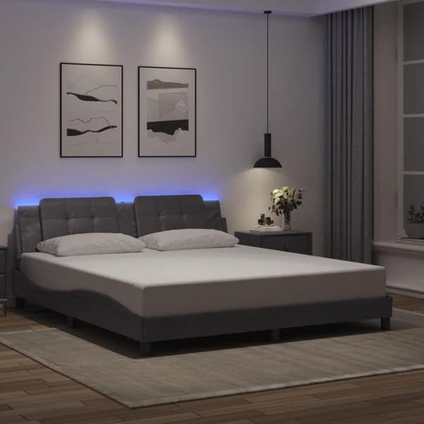 Sengestel - EKSKLUSIV HUS - Zadar - Grå kunstlæder - Indbygget LED - 180x200 cm Grå