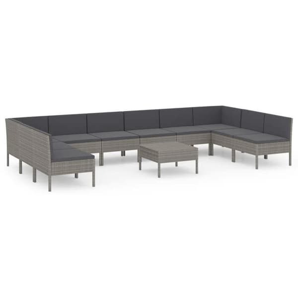 Maison Exclusive - Trädgårdsmöbler 11 delar med kuddar, flätad resin, grå