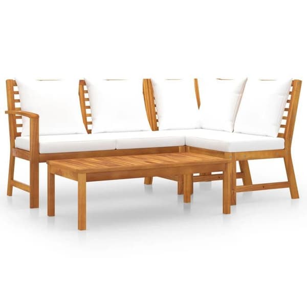 Maison Exclusive - Havegruppe 4 stk med cremefarvede puder i solid akacietræ Grädde