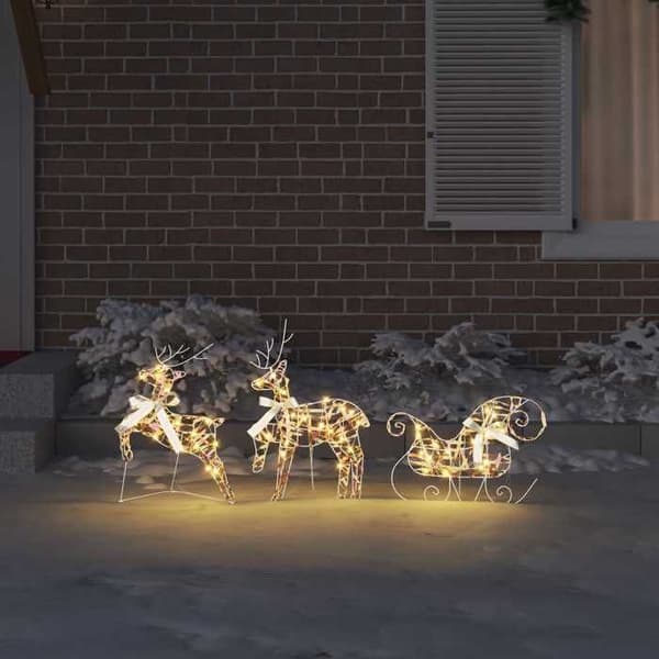 Maison Exclusive - Julren med släde 3 pc 60 LED Varmvit Vit varm