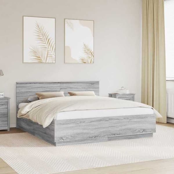 Sengestel - EKSKLUSIV HUS - Sonoma - 200 x 200 cm - Sonoma grå - Ingeniørtræ Sonoma grå