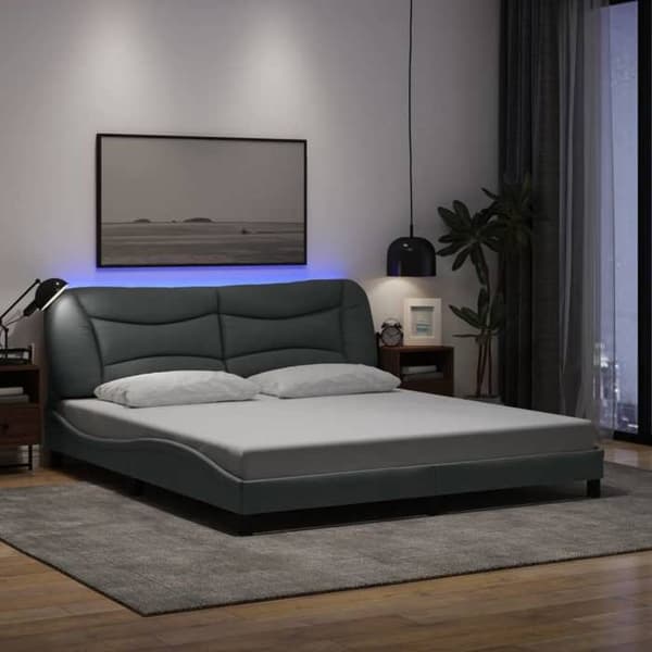 Sengestel - EKSKLUSIV HUS - Hvar - 180x200 cm - Lys grå - Indbygget LED Ljusgrått