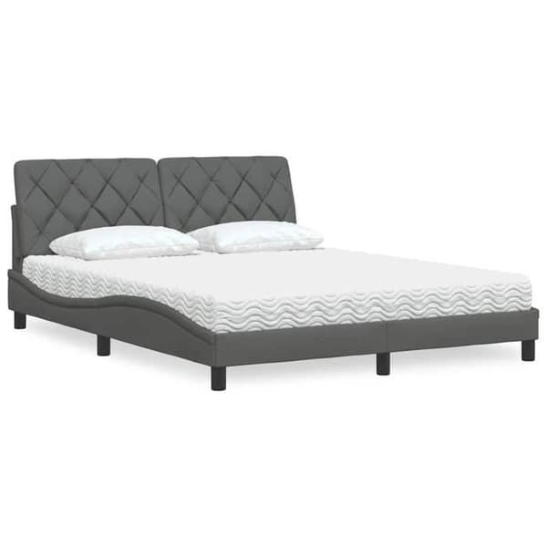 Sengestel med madras - EKSKLUSIV HUS - 160x200 cm - Mørkegrå - Polyesterstof - Skummadras Mörkgrå
