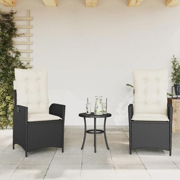Maison Exclusive - Bistroset 3 delar med svarta kuddar i flätad resin
