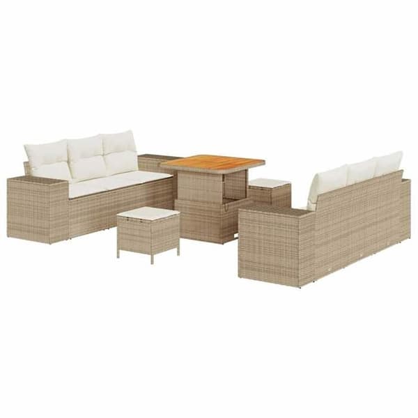 Maison Exclusive - 9 osan beige polyrottinkinen puutarhakalustesetti