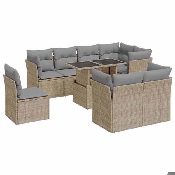 Maison Exclusive - Trädgårdsmöbler med kuddar 9 delar beige flätad resin