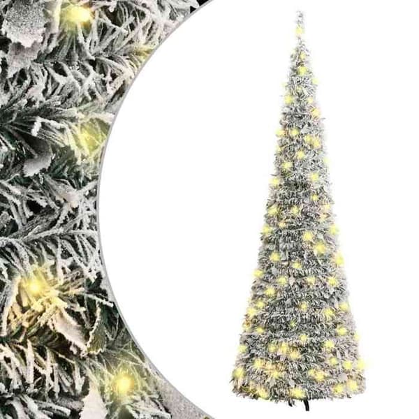 Maison Exclusive - Sammenklappelig kunstig juletræ med sne og 150 LED Vit flockad