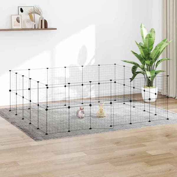 Maison Exclusive - Kæledyrbur med 44 paneler og dør Sort 210x175x70 cm