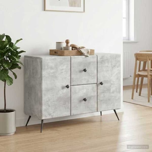 Buffet - EKSKLUSIVT HUS - 89 x 34,5 x 60 cm - Betongrå - LED-belysning - Spånplader Betonggrå