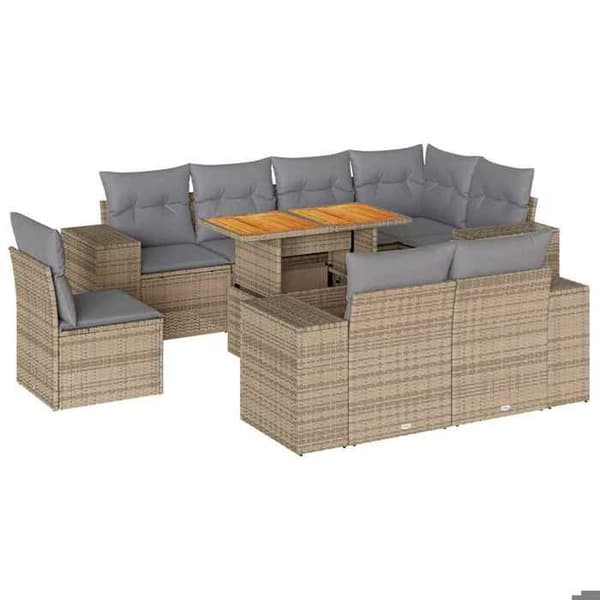 Maison Exclusive - Trädgårdsmöbler med kuddar 9 delar beige flätad resin