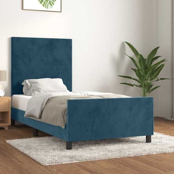 Sengestel - EKSKLUSIV HUS - 80x200 cm - Velour - Justerbar hovedgærde - Lamelseng Mörkblå