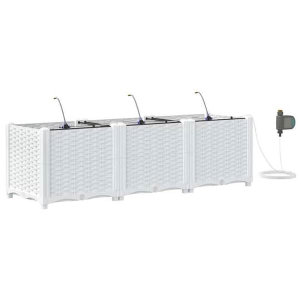 Rektangulær plantekasse - EKSKLUSIV HUS - 3 dele - Hvid - 120 x 40 x 37,5 cm - Vejrbestandig PP Vit