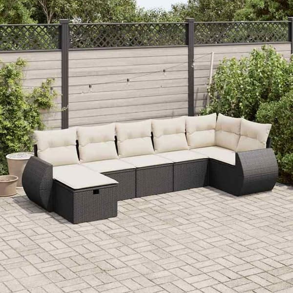 Maison Exclusive - Havegruppe 7 dele med sorte puder i flettet harv