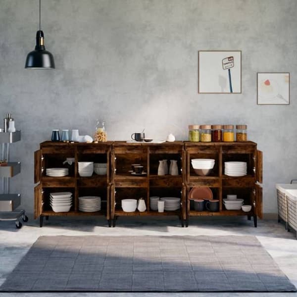 Maison Exclusive - Bufféer 3 st rökig ek 60x35x70 cm ingenjörsträ