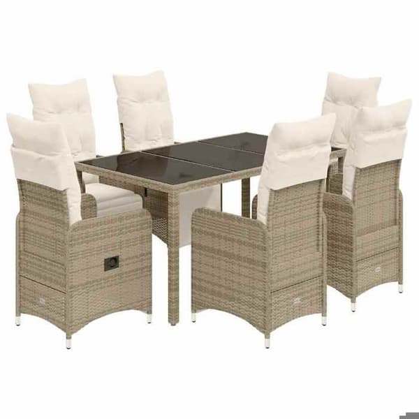 Maison Exclusive - Trädgårdsbistro-set 7 delar med bruna kuddar i polyrotting