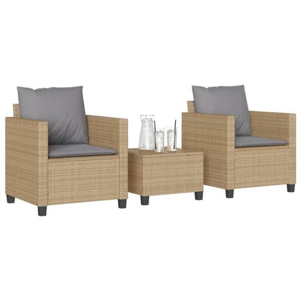 Bistroset - EXKLUSIV HEM - 3 delar - Beige - Flätad resin - Avtagbara kuddar beige