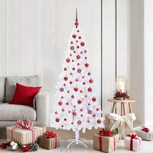Kunstig juletræ - EKSKLUSIV HUS - 180 cm - 300 LED - PVC & stål - 8 tilstande, USB 5V Vit