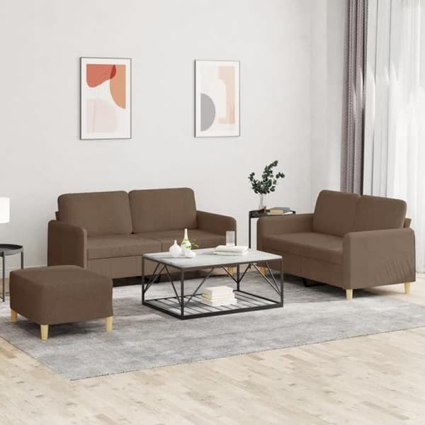 Maison Exclusive - 3-delars soffgrupp med kuddar i brunt tyg