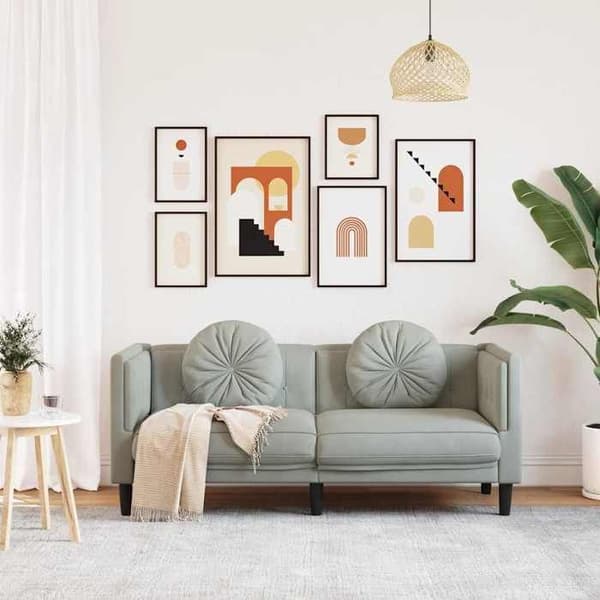 Maison Exclusive - Vaaleanharmaa samettinen sohva, jossa on tyynyt, 2 paikkaa