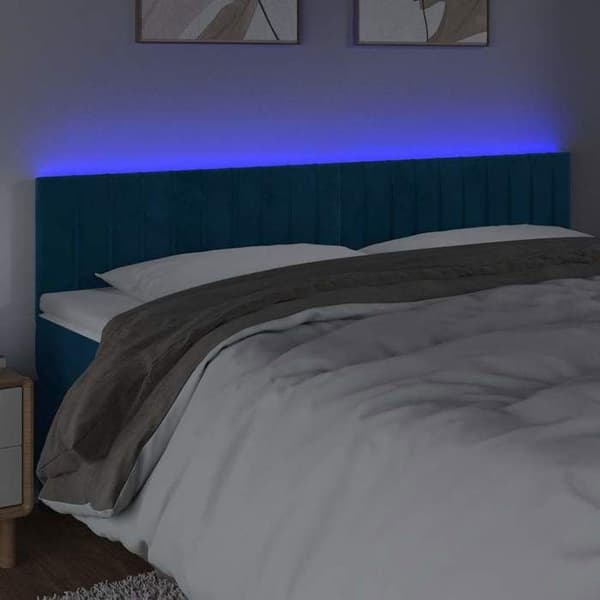 Maison Exclusive - Sänggavel med LED Blå mörk 180x5x78/88 cm Sammet Mörkblå