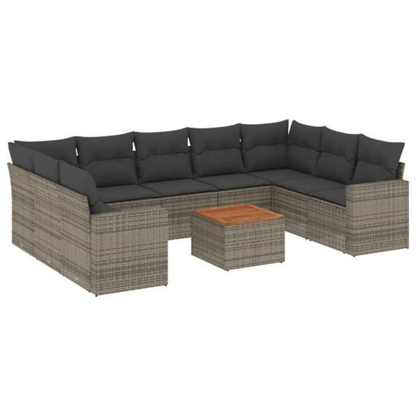 Maison Exclusive - Trädgårdsmöbler med kuddar 10 delar grå flätad resin