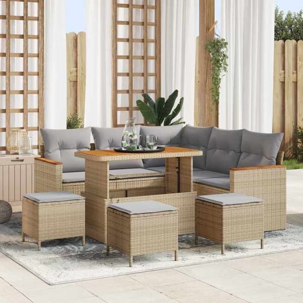 Maison Exclusive - 9 osan beige polyrottinkinen puutarhakalustesetti