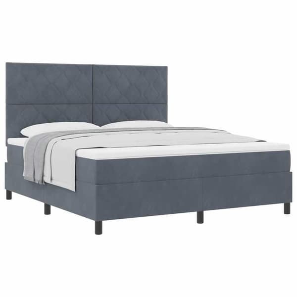 Sängram - EXKLUSIV HEM - Fjädersäng - 180x200 cm - Mörkgrå sammet - Justerbart huvudgavel Mörkgrå