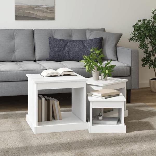 Maison Exclusive - 3 delar soffbord vit ingenjörsträ