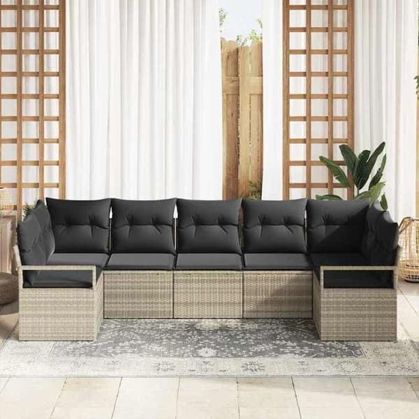 Trädgårdsmöbler - EXKLUSIVT HUS - Modulär sektion - 7 delar - Poly rattan / resin - Ljusgrå Ljusgrått