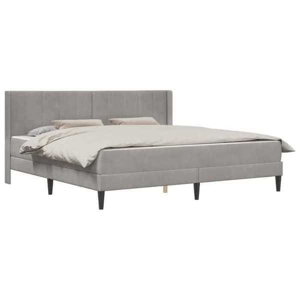 Sängram med madrass - EXKLUSIV HEM - Rektangulär - Ljusgrå - 180 x 200 cm - Sammet & ribbor Ljusgrått