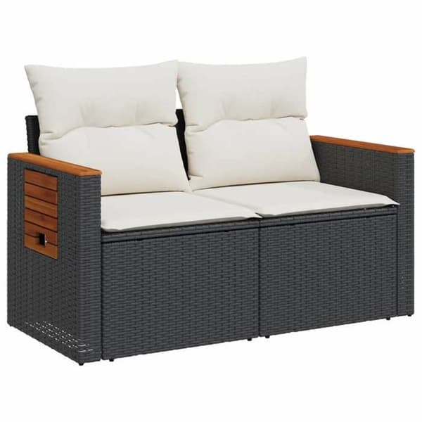 Maison Exclusive - Trädgårdsoffa med kuddar 2 platser svart flätad resin