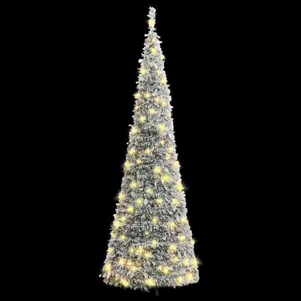 Maison Exclusive - Sammenklappelig kunstig juletræ med sne og 150 LED Vit flockad