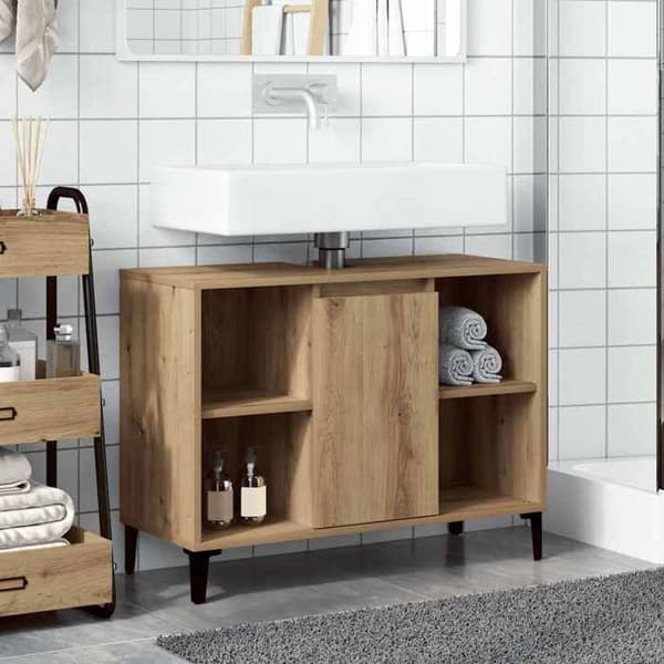 Maison Exclusive - Håndlavet egetræ vaskeskab 80x33x60 cm ingeniørtræ