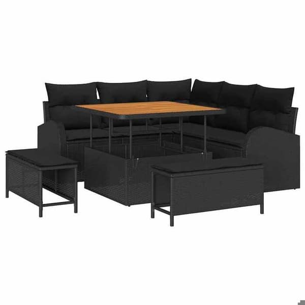 Maison Exclusive - 8 osan puutarhakalustesetti, musta polyrottinki Svart