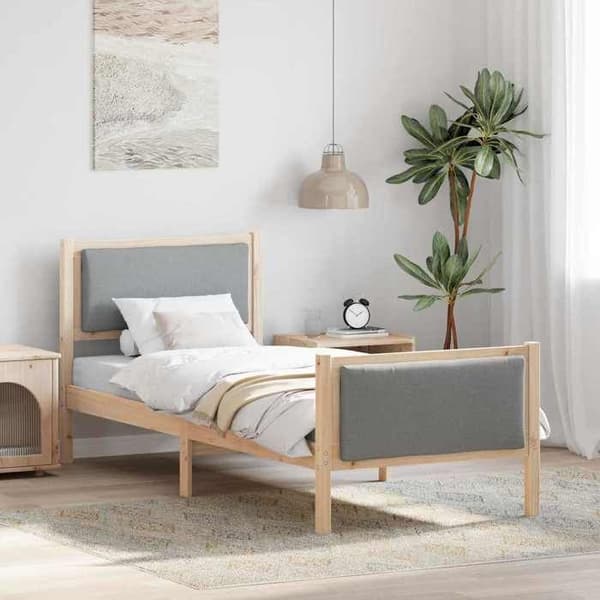 Sengestel - EKSKLUSIV HUS - Moderne model - Massiv fyr - Polyester hovedgærde - Lamelseng