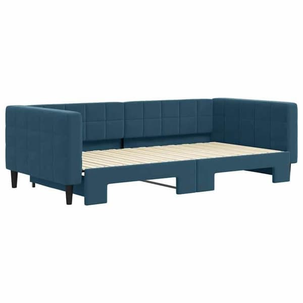Dagseng - EKSKLUSIV HUS - Seng med udtræk - 100x200 cm - Blå velour - Lamelseng Blå
