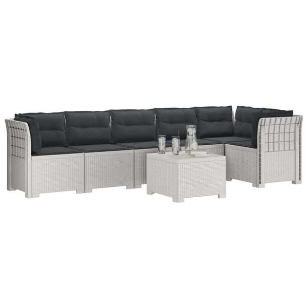 Maison Exclusive - Trädgårdssoffa 6 Platser med Kuddar Rattanlook PP Vit Vit