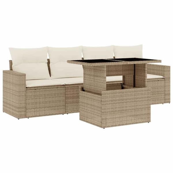 Maison Exclusive - Trädgårdsmöbler med kuddar 5 delar beige flätad resin