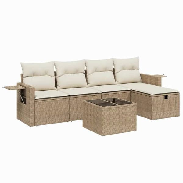 Maison Exclusive - Trädgårdsmöbler med kuddar 6 delar beige flätad resin