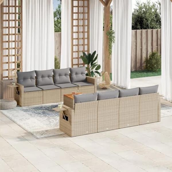 Maison Exclusive - Trädgårdsmöbler med kuddar 9 delar beige flätad resin beige